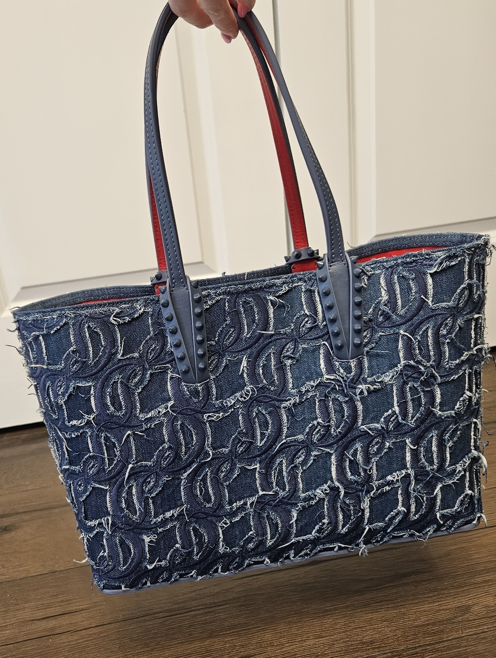 NWT Christian Louboutin Toile Denim Brode Tote With Detachable Pouch + Dustbag - Picture 15 of 15